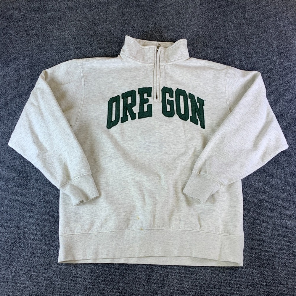 Zoozatz Oregon Ducks NCAA Sweatshirt Mens L Heather Gray Quarter Zip Mock Neck